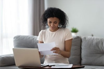woman looking at insurance options